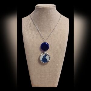 Vintage Broken China Pendant Necklace  Hare in Winter 1971 Hollow Glass Bead